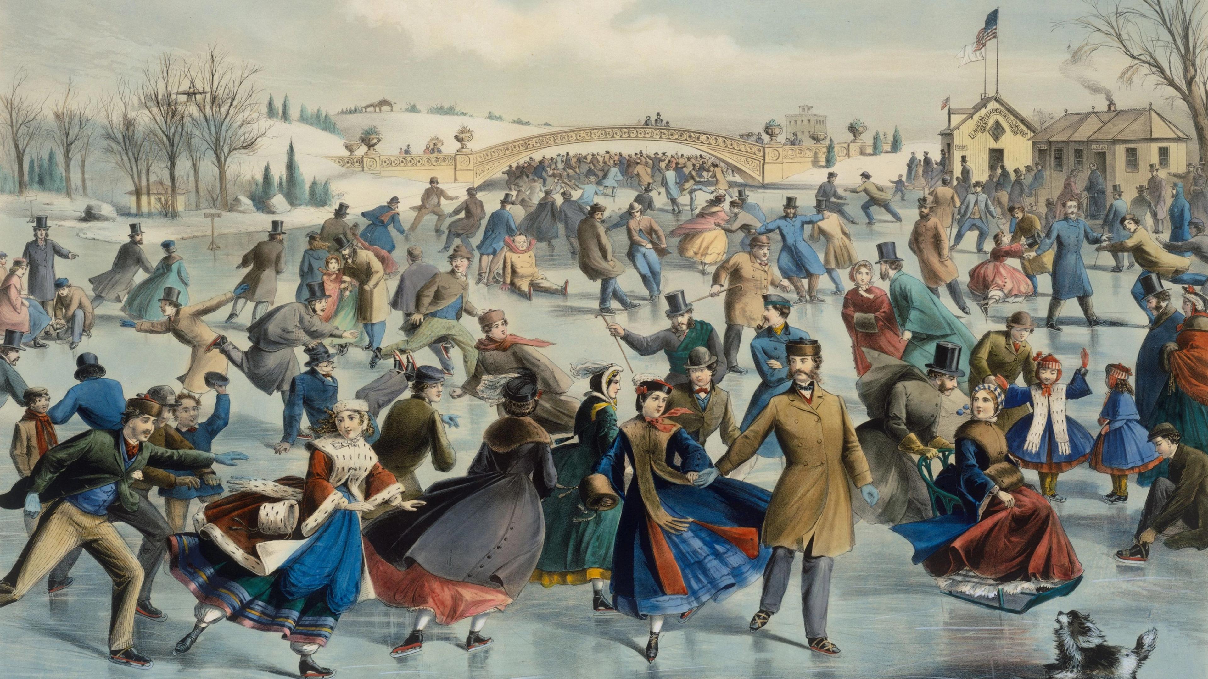 "Central Park, Winter – The Skating Pond" by artist Charles Parsons.